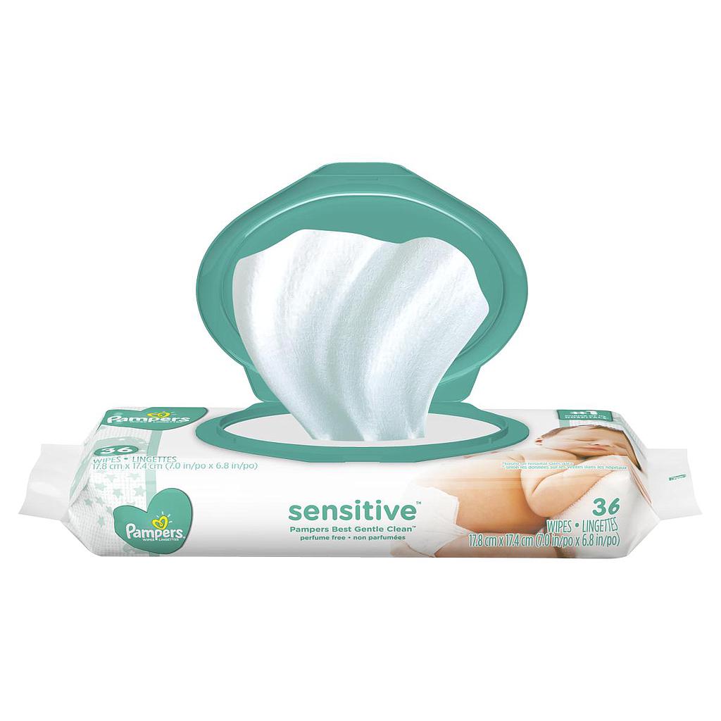 Baby Wipe Pampers® Sensitive Soft Pack Water / Aloe / Chamomile Unscented 36 Count
